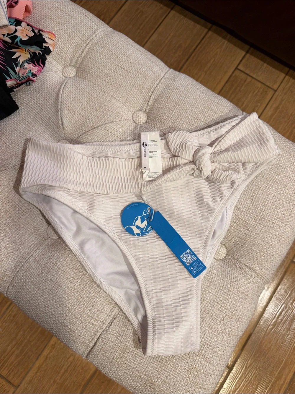 Cupshe White Tie Waist High Waist Swim Bottoms NWT Medium